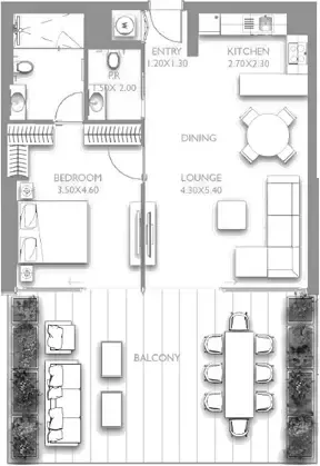 Floor plan, 1 Bed, 1,200 sq ft