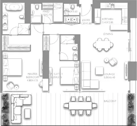 Floor plan, 2 Beds, 1,940 sq ft