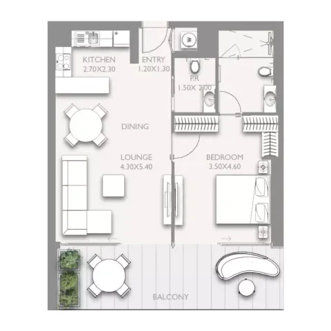 Floor plan, 1 Bed, 953 sq ft