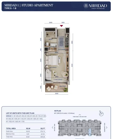 Floor plan, Studio, 439 sq ft