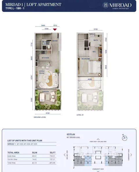 Floor plan, 1 Bed, 895 sq ft