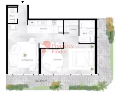 Floor plan, 1 Bed, 1,241 sq ft