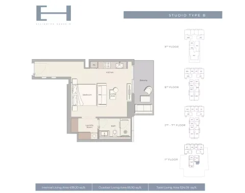 Floor plan, Studio, 524 sq ft