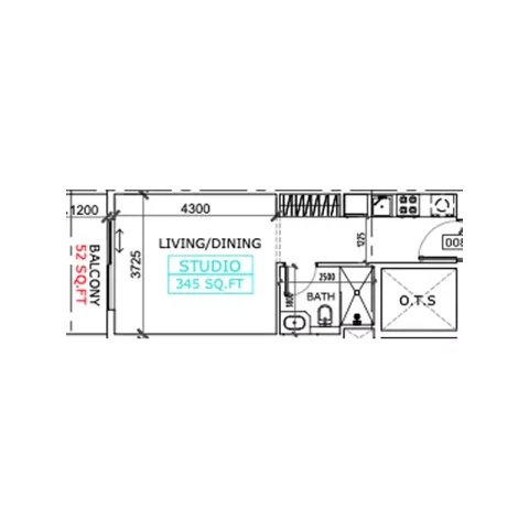 Floor plan, Studio, 345 sq ft