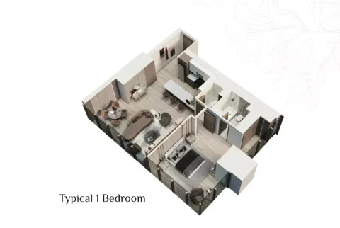 Floor plan, 1 Bed, 1,128 sq ft