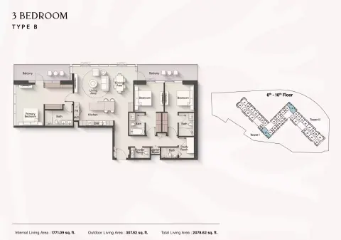 Floor plan, 3 Beds, 2,078 sq ft