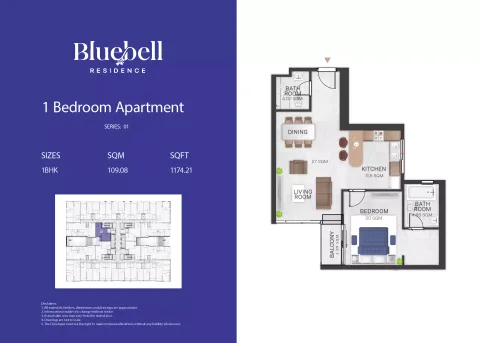 Floor plan, 1 Bed, 1,174 sq ft