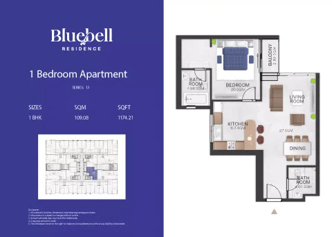Floor plan, 1 Bed, 1,174 sq ft