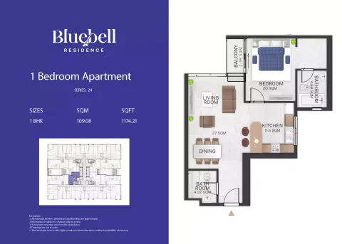 Floor plan, 1 Bed, 1,174 sq ft