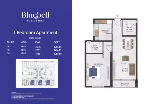 Floor plan, 1 Bed, 1,266 sq ft