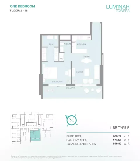 Floor plan, 1 Bed, 846 sq ft