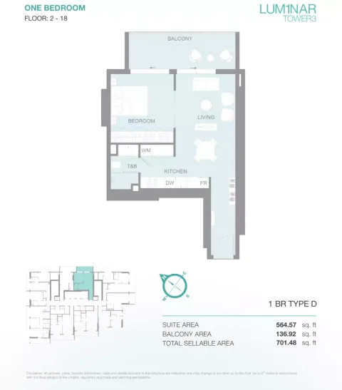 Floor plan, 1 Bed, 701 sq ft