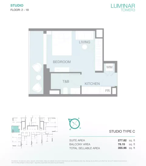Floor plan, Studio, 355 sq ft