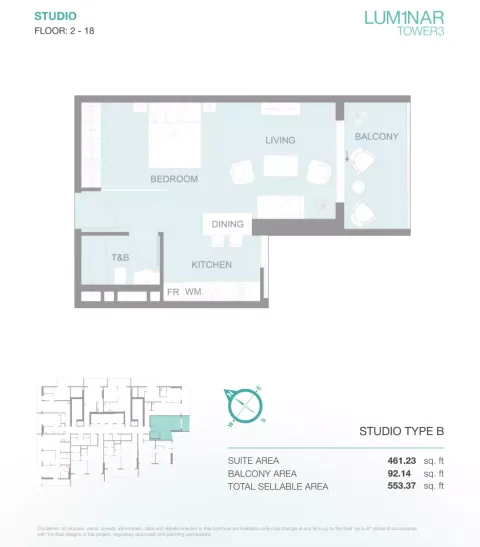 Floor plan, Studio, 553 sq ft