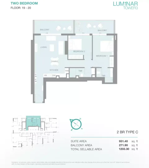 Floor plan, 2 Beds, 1,203 sq ft