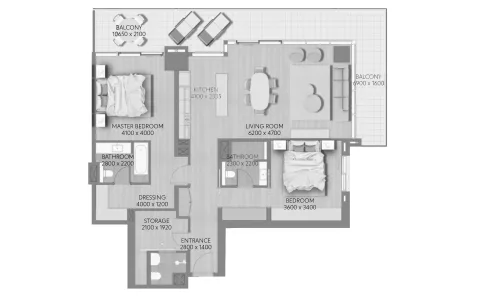 Floor plan, 2 Beds, 1,715 sq ft