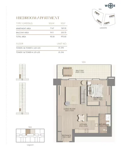Floor plan, 1 Bed, 975 sq ft