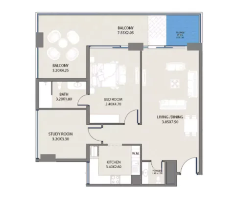 Floor plan, 1 Bed, 1,262 sq ft