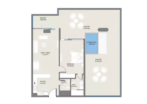 Floor plan, 1 Bed, 1,614 sq ft