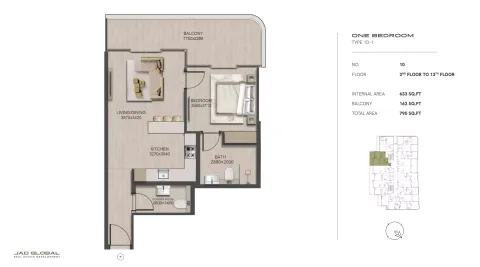 Floor plan, 1 Bed, 795 sq ft
