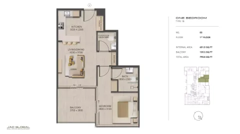 Floor plan, 1 Bed, 790 sq ft