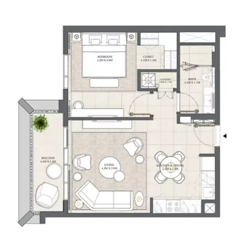 Floor plan, 1 Bed, 710 sq ft