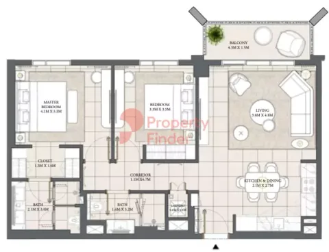 Floor plan, 2 Beds, 1,014 sq ft