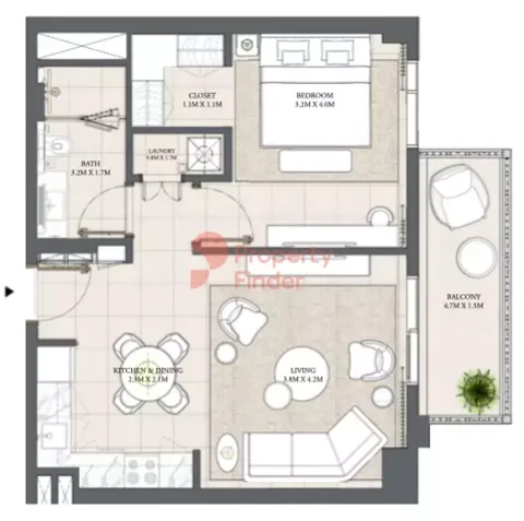 Floor plan, 1 Bed, 716 sq ft