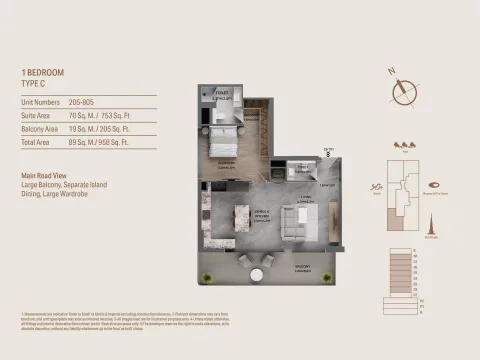 Floor plan, 1 Bed, 958 sq ft
