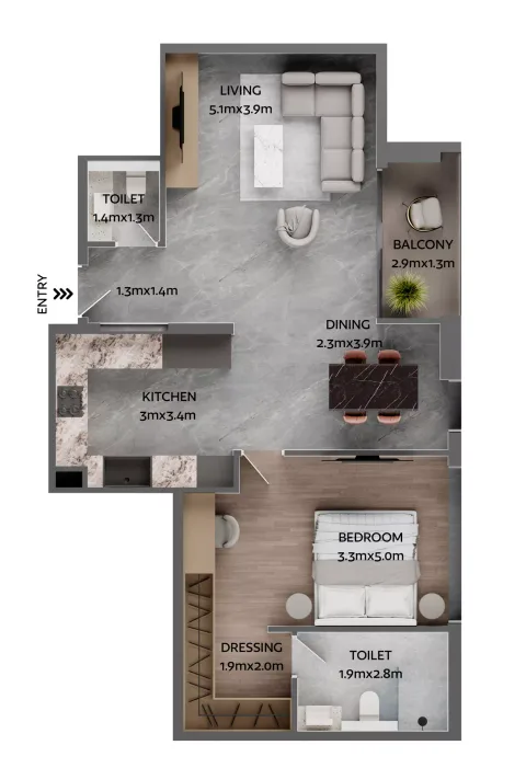 Floor plan, 1 Bed, 849 sq ft
