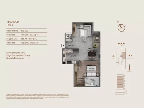 Floor plan, 1 Bed, 849 sq ft
