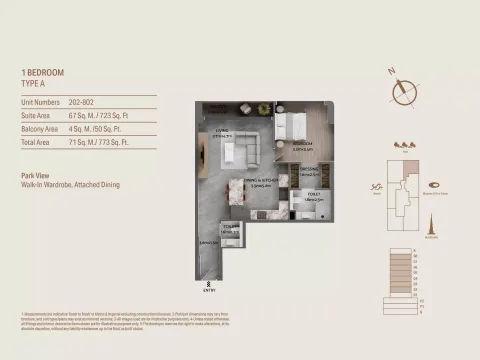 Floor plan, 1 Bed, 773 sq ft