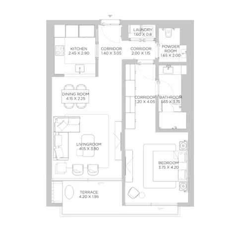 Floor plan, 1 Bed, 0 sq ft