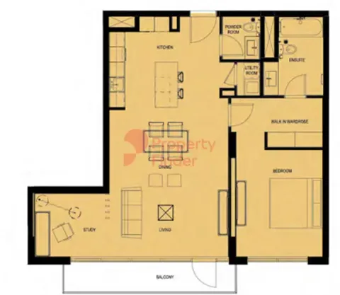 Floor plan, 1 Bed, 1,010 sq ft