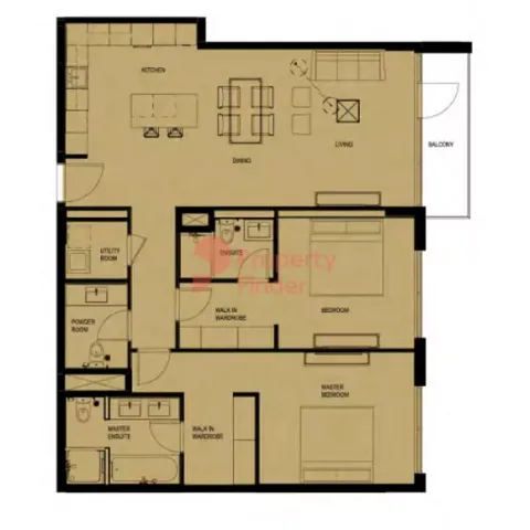 Floor plan, 2 Beds, 1,304 sq ft