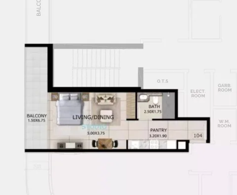 Floor plan, Studio, 513 sq ft