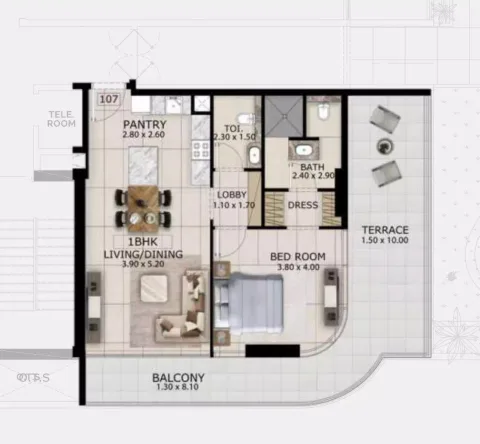Floor plan, 1 Bed, 1,093 sq ft