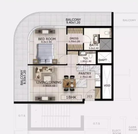 Floor plan, 1 Bed, 1,010 sq ft