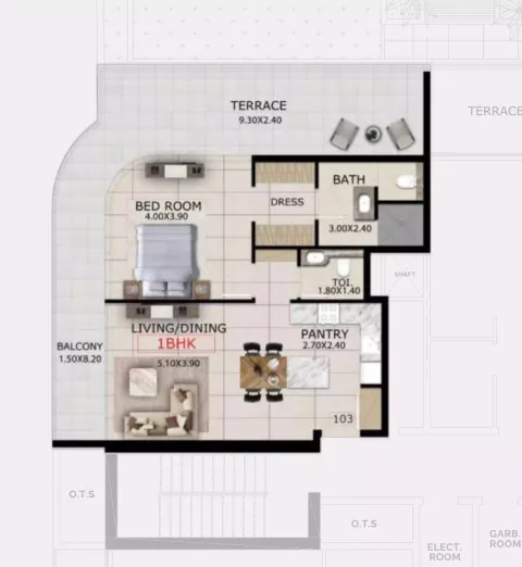 Floor plan, 1 Bed, 1,120 sq ft