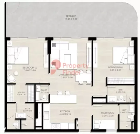 Floor plan, 2 Beds, 0 sq ft