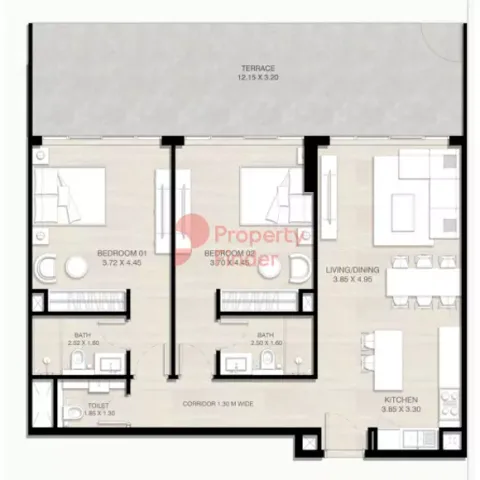 Floor plan, 2 Beds, 0 sq ft