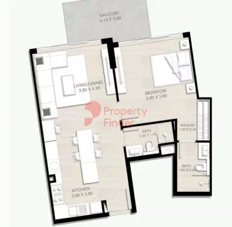 Floor plan, 1 Bed, 0 sq ft
