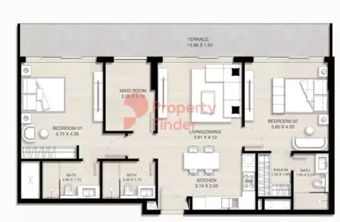 Floor plan, 2 Beds, 0 sq ft