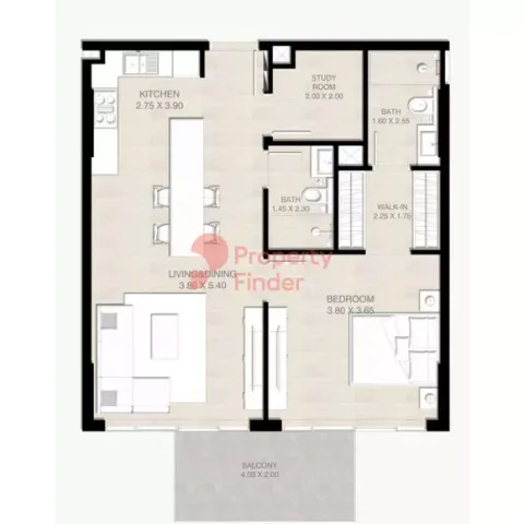 Floor plan, 1 Bed, 0 sq ft