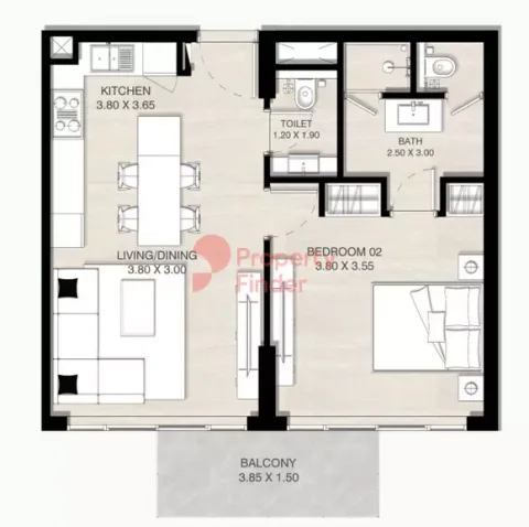 Floor plan, 1 Bed, 0 sq ft