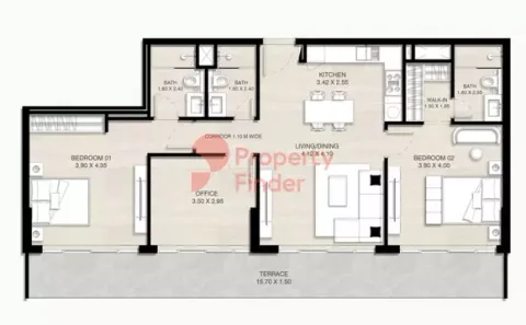 Floor plan, 2 Beds, 0 sq ft