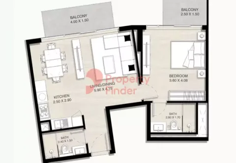 Floor plan, 1 Bed, 0 sq ft