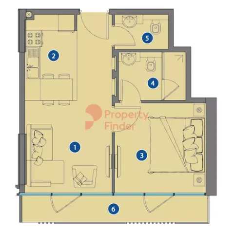 Floor plan, 1 Bed, 556 sq ft