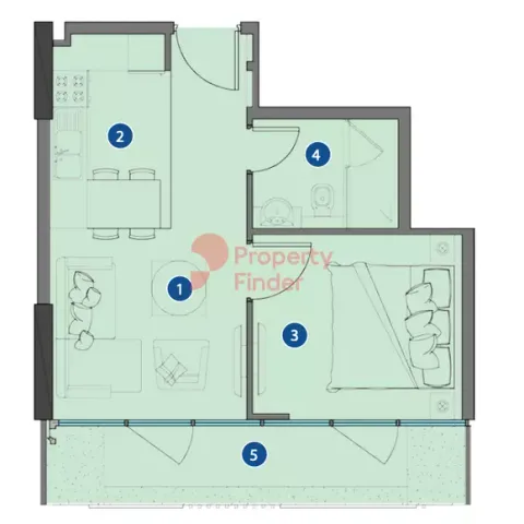 Floor plan, 1 Bed, 516 sq ft