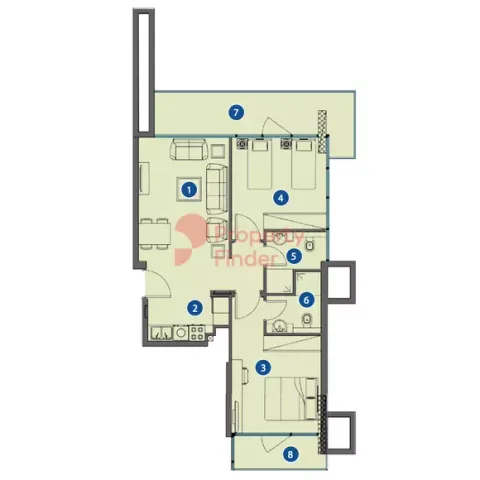 Floor plan, 2 Beds, 929 sq ft